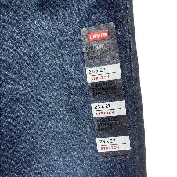 NWT Levis Ribcage Straight Ankle Jeans Distressed Dark Wash High Rise Size 25x27 - Picture 7 of 8